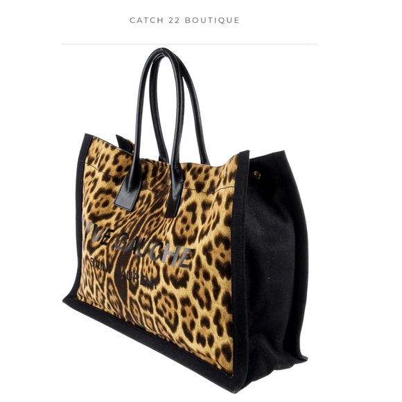 *SOLD* Saint Laurent Canvas Leopard Print Rive Gauge Noe Large Tote - Picture 3 of 11